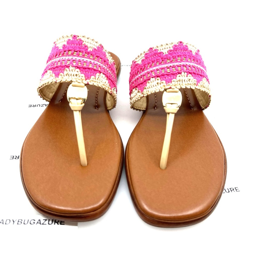 NIB Italian Shoemakers Lettia Pink and Tan Sandals with Decorative Trim Size:7.5